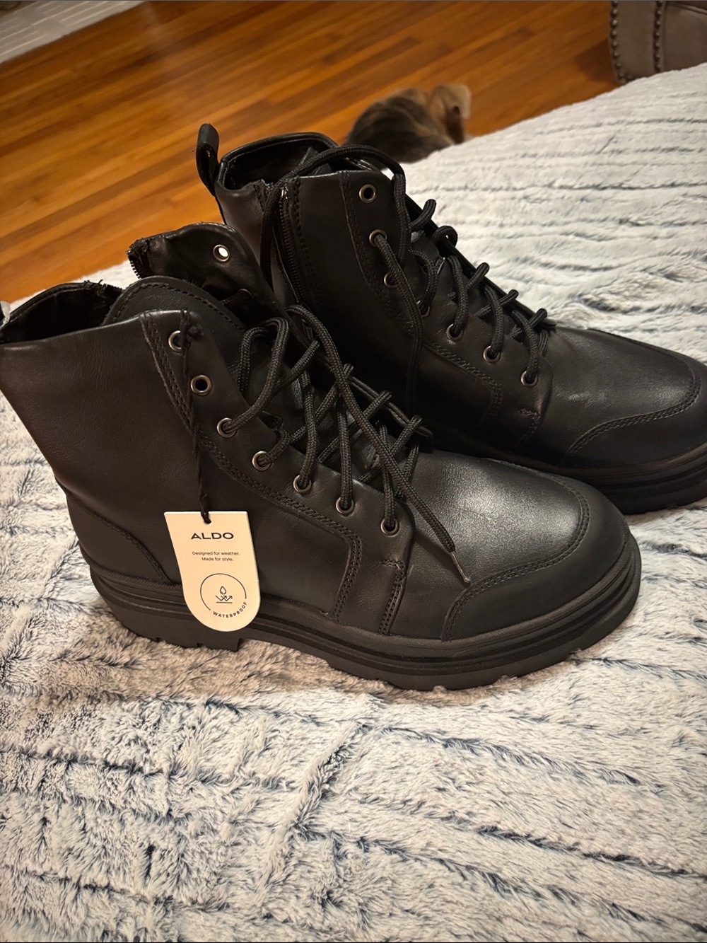 Aldo Men's Black Lace-Up Leather Combat Boots